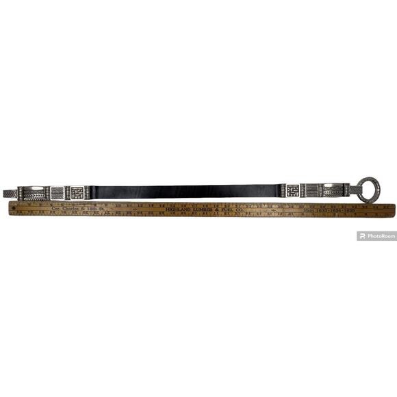 Chicos Belt Leminta Black Mixed Media Leather Stretch Silver Link Buckle 35” Med - Picture 14 of 16